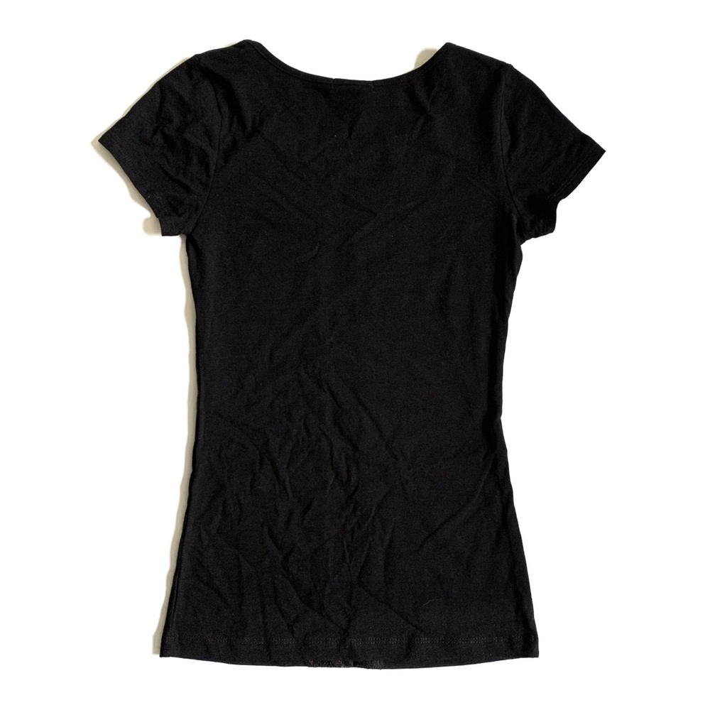 NWOT Black Sheer Lace Mesh Cutout Fitted Tee Shirt - Picture 2 of 9